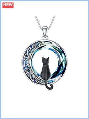 Sterling Silver Cat Pendant Necklace 14k White Gold Plated